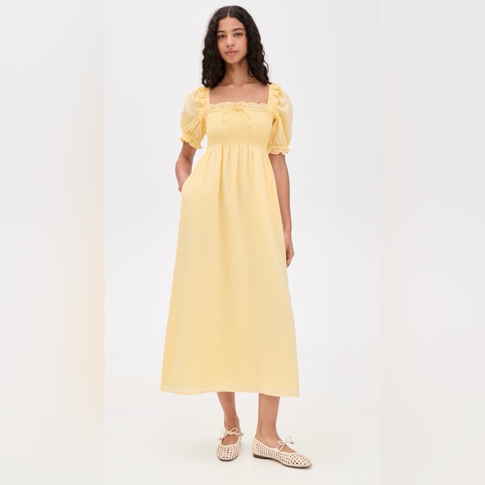 Hill House Scarlett Nap Dress Butter Yellow Tonal Seersucker Midi